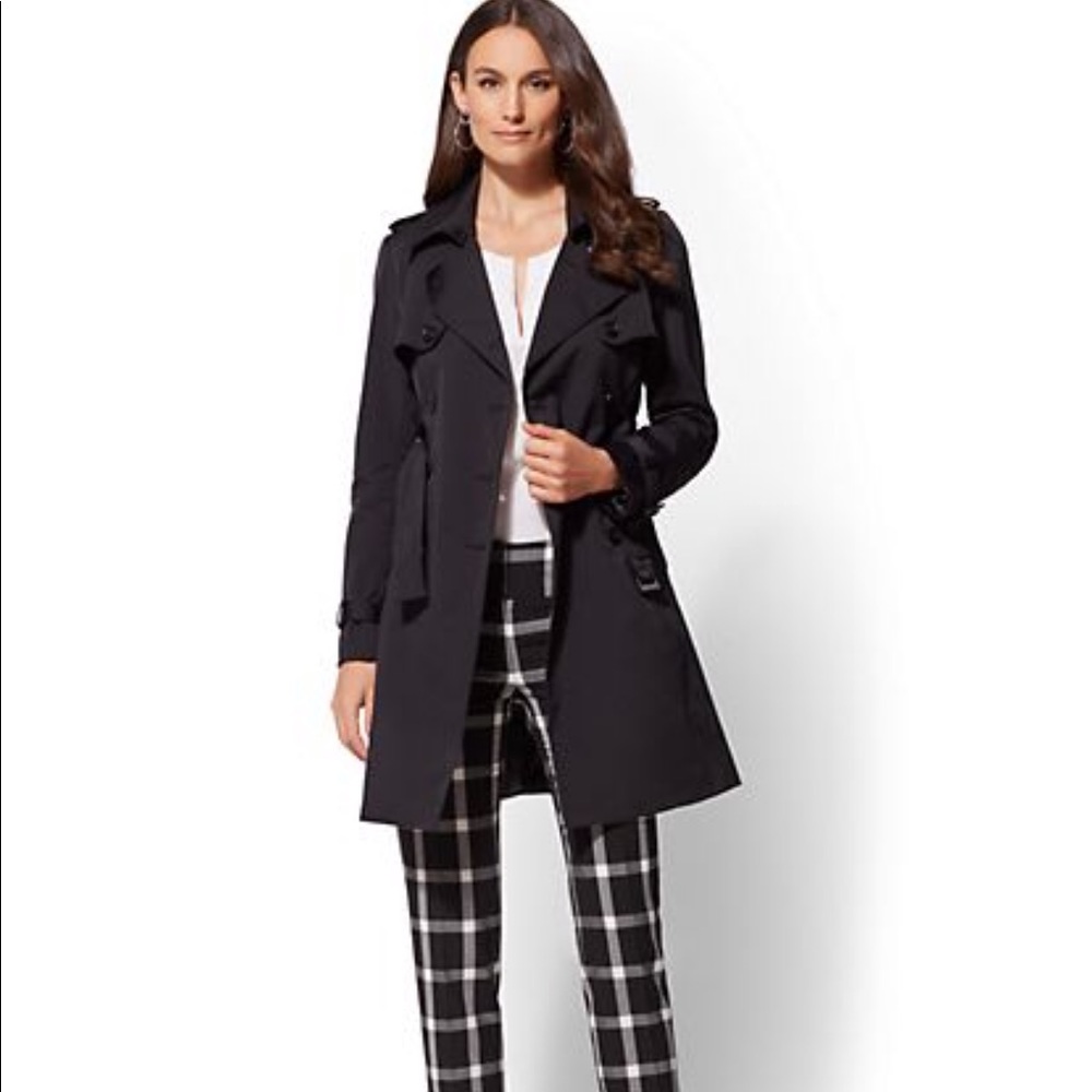New York & Company Black Trench/Rain Coat